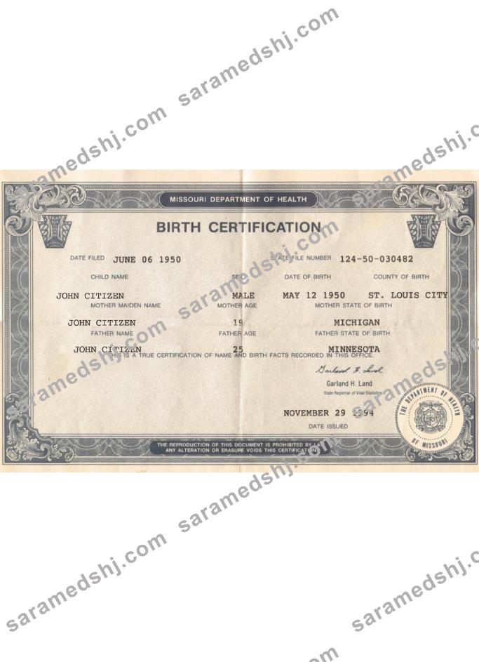 USA Missouri birth certification